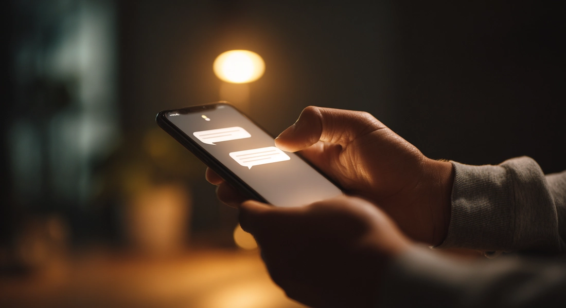 Hand mit Smartphone – respektvoller Austausch per Nachricht